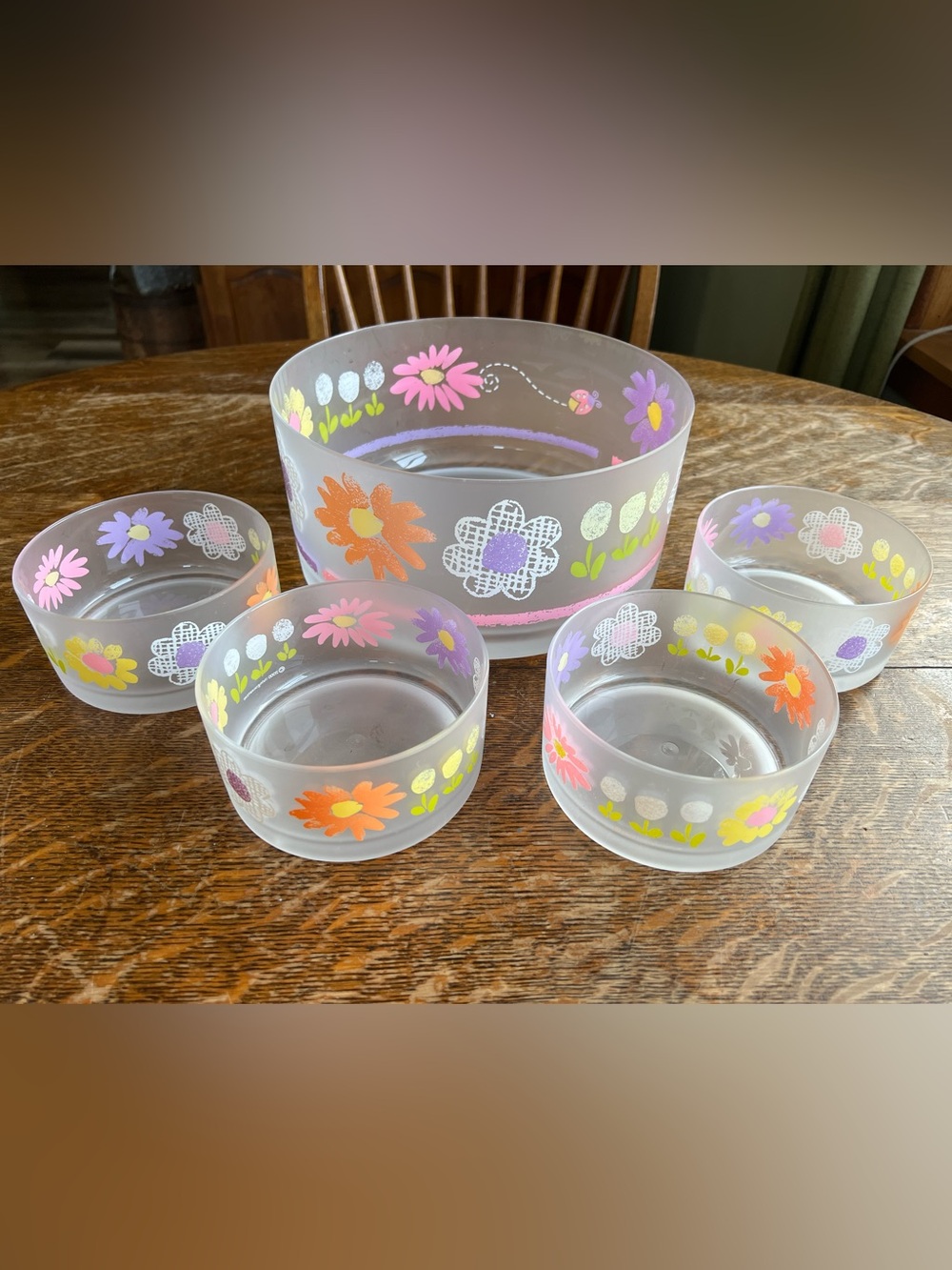 Vintage 2000 LivingQuarters Frosted Floral Salad Bowl Set Y2K (5 Pcs)